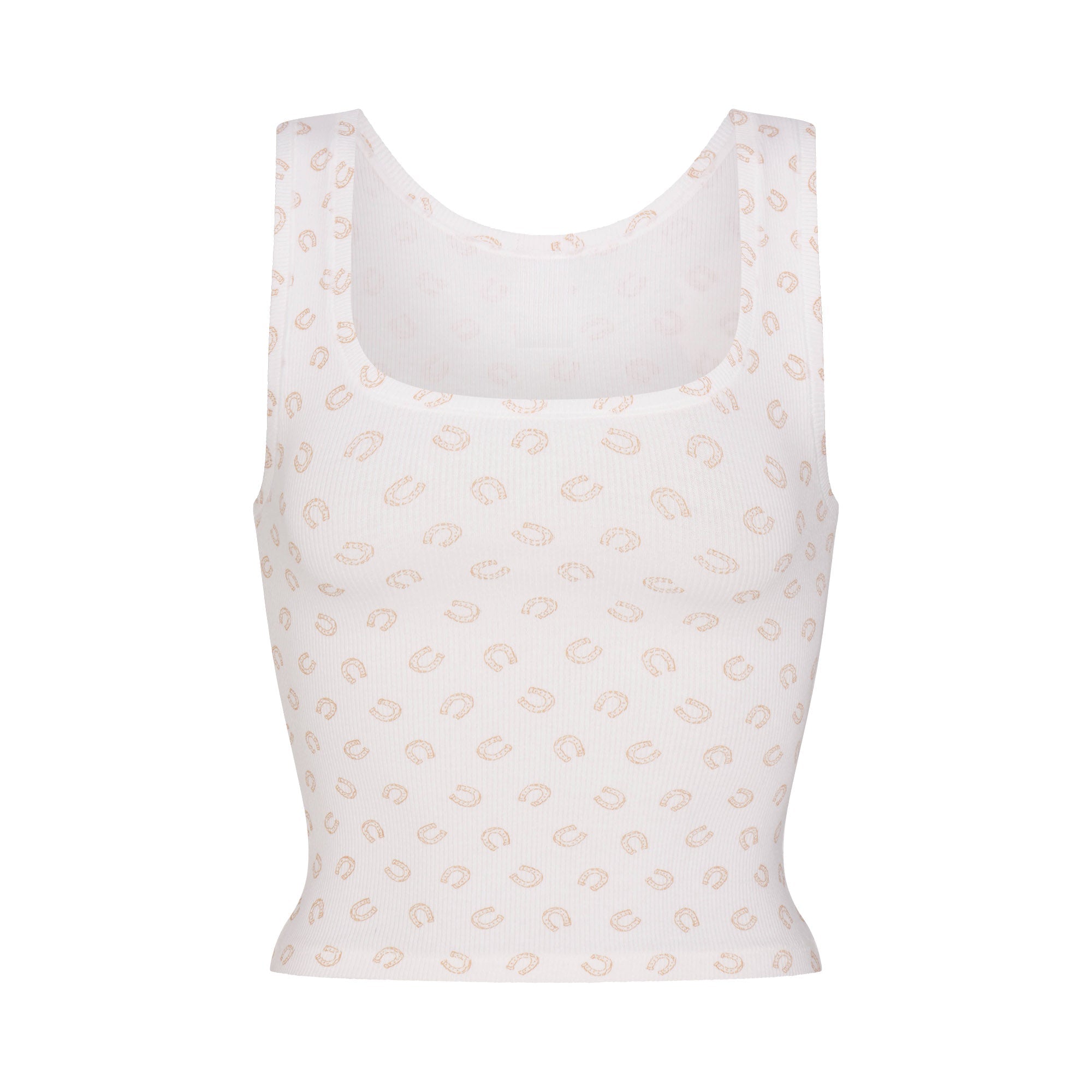 COTTON RIB TANK | OCHRE HORSESHOE PRINT FLAT ON A WHITE BACKGROUND | FLT