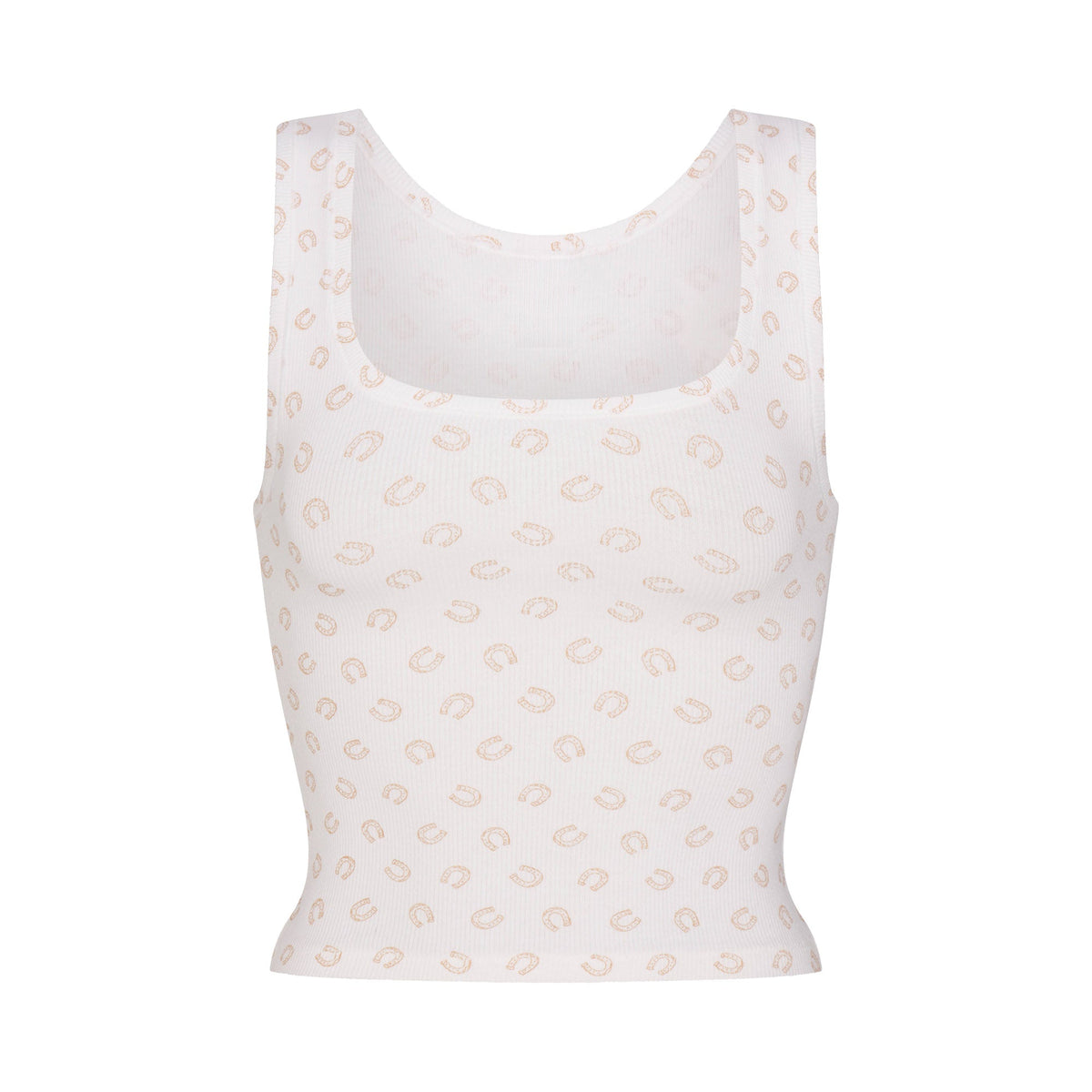 COTTON RIB TANK | OCHRE HORSESHOE PRINT FLAT ON A WHITE BACKGROUND | FLT