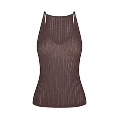 SHEER KNIT PLUNGE TANK | AMETHYST FLAT ON A WHITE BACKGROUND | FLT
