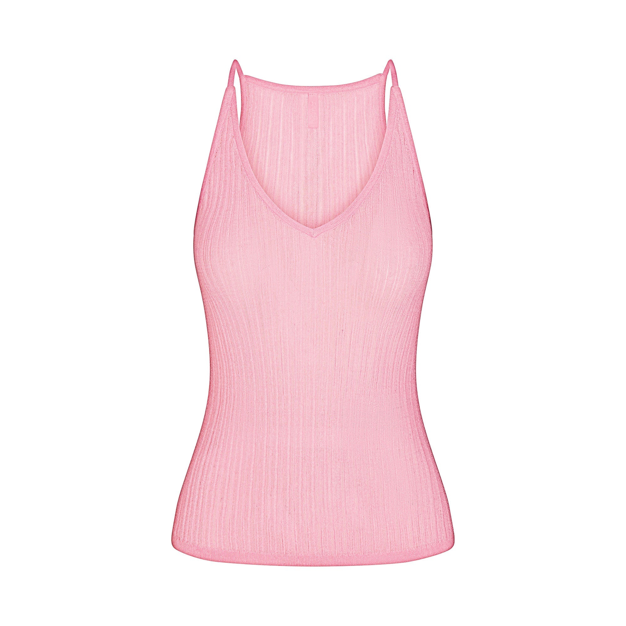 SHEER KNIT PLUNGE TANK | PEONY FLAT ON A WHITE BACKGROUND | FLT