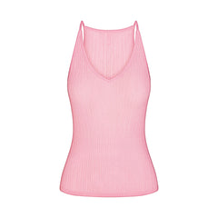SHEER KNIT PLUNGE TANK | PEONY FLAT ON A WHITE BACKGROUND | FLT