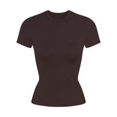 NikeSKIMS MATTE PADDED BABY TEE | DARK SEPIA FLAT ON A WHITE BACKGROUND | FLT