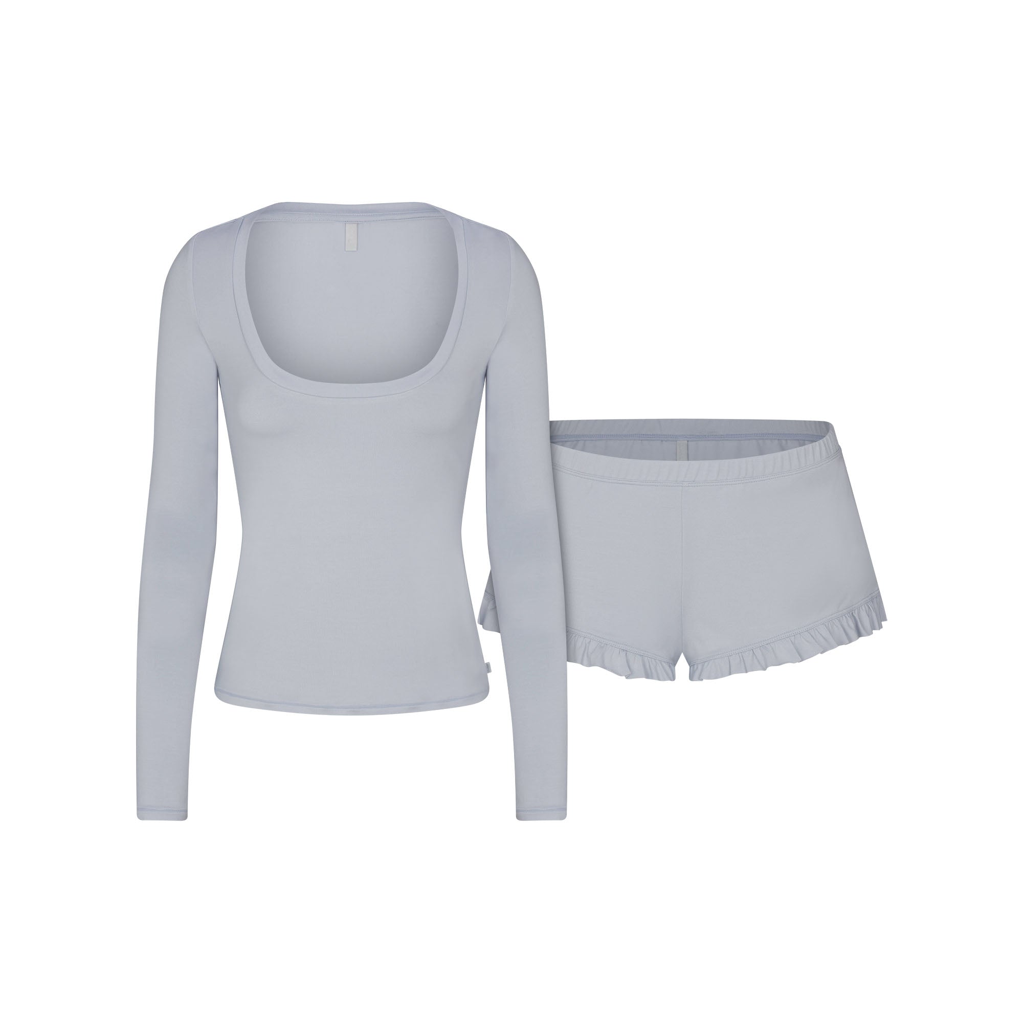 SKIMS SLEEP SCOOP NECK SLEEP SET | ZEN BLUE FLAT ON A WHITE BACKGROUND | FLT