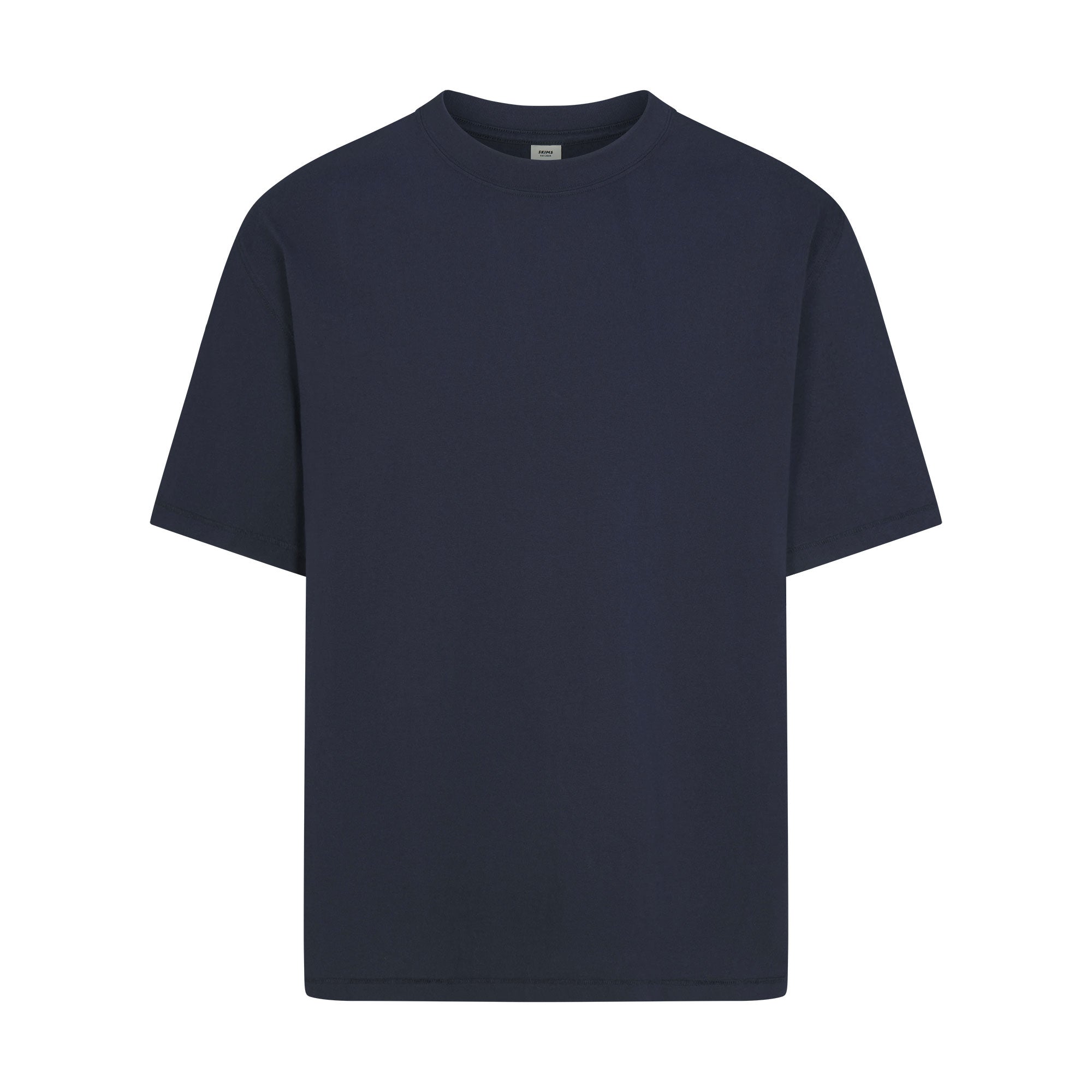 HEAVYWEIGHT COTTON MENS RELAXED T-SHIRT | BLUE BLACK FLAT ON A WHITE BACKGROUND | FLT