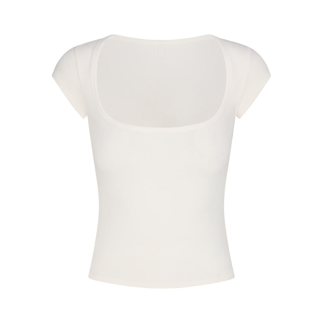 COTTON JERSEY SCOOP NECK T-SHIRT | MARBLE