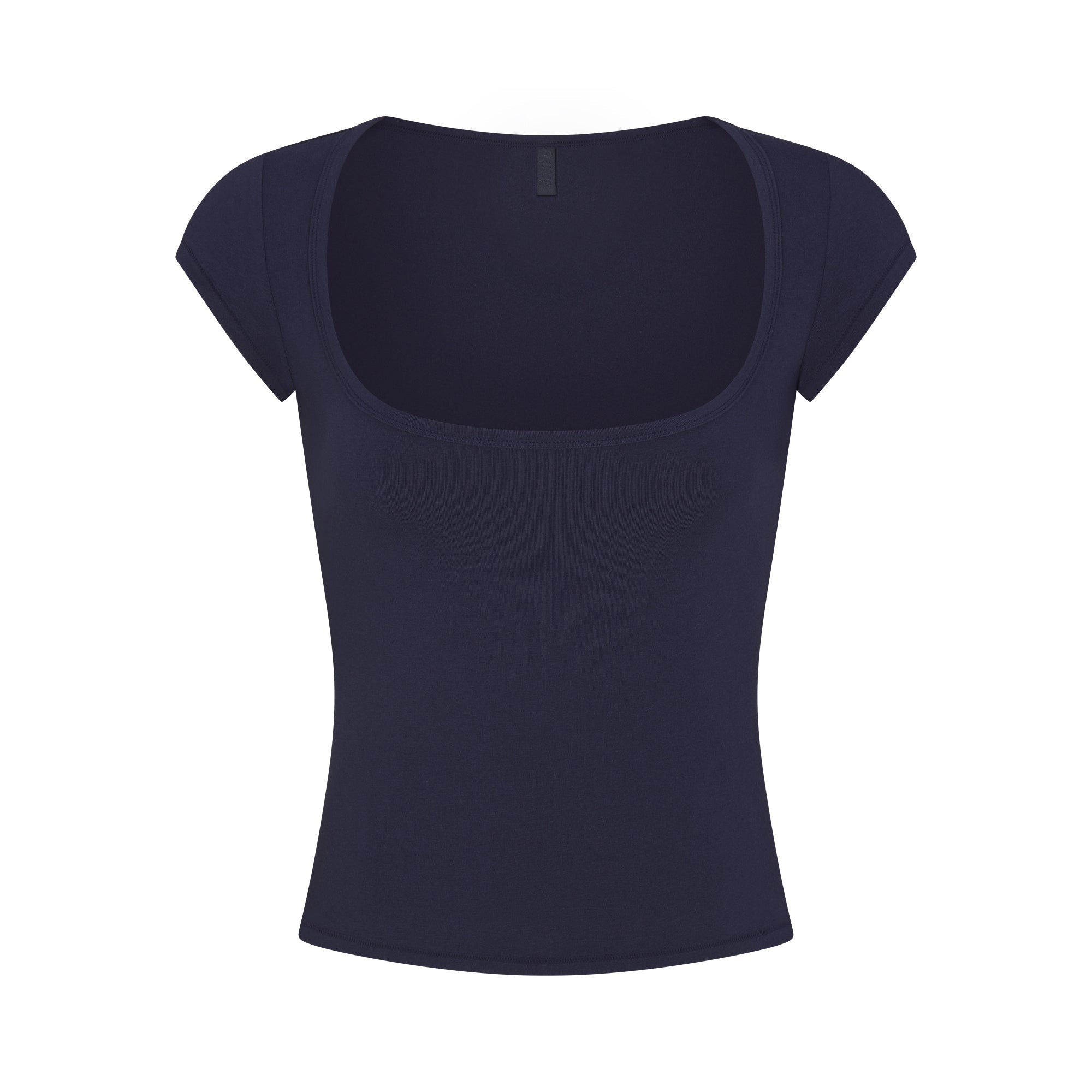 COTTON JERSEY SCOOP NECK T-SHIRT | NAVY FLAT ON A WHITE BACKGROUND | FLT