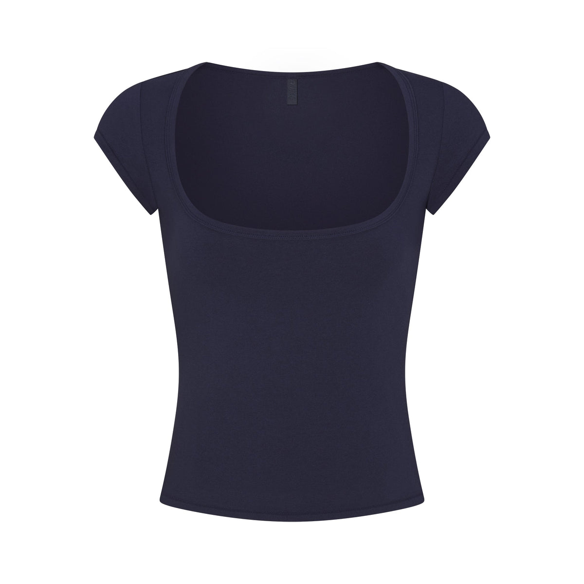 COTTON JERSEY SCOOP NECK T-SHIRT | NAVY FLAT ON A WHITE BACKGROUND | FLT