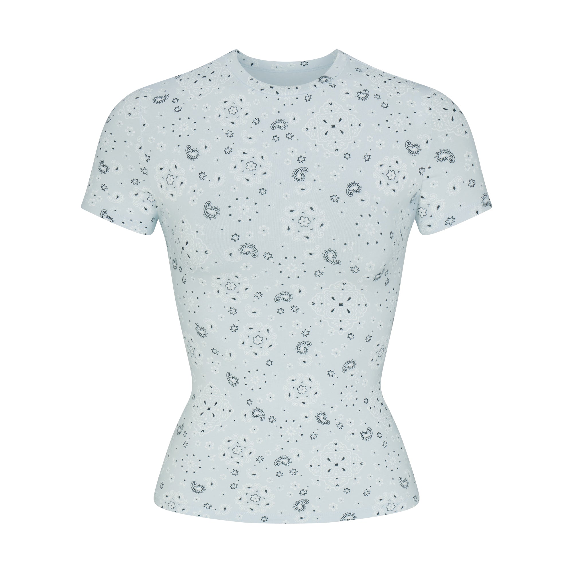COTTON JERSEY T-SHIRT | POWDER BLUE BANDANA FLAT ON A WHITE BACKGROUND | FLT
