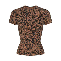COTTON JERSEY T-SHIRT | SIENNA NATURAL LEOPARD FLAT ON A WHITE BACKGROUND | FLT