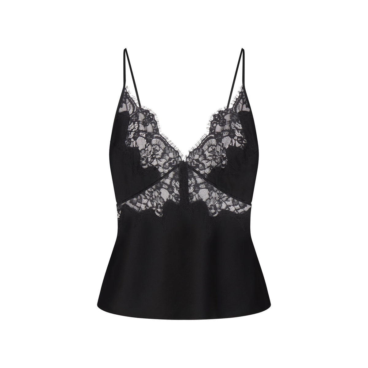 SILK LACE CAMI | ONYX FLAT ON A WHITE BACKGROUND | FLT