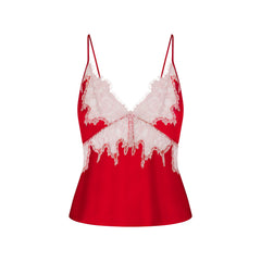 SILK LACE CAMI | RUBY CONTRAST FLAT ON A WHITE BACKGROUND | FLT