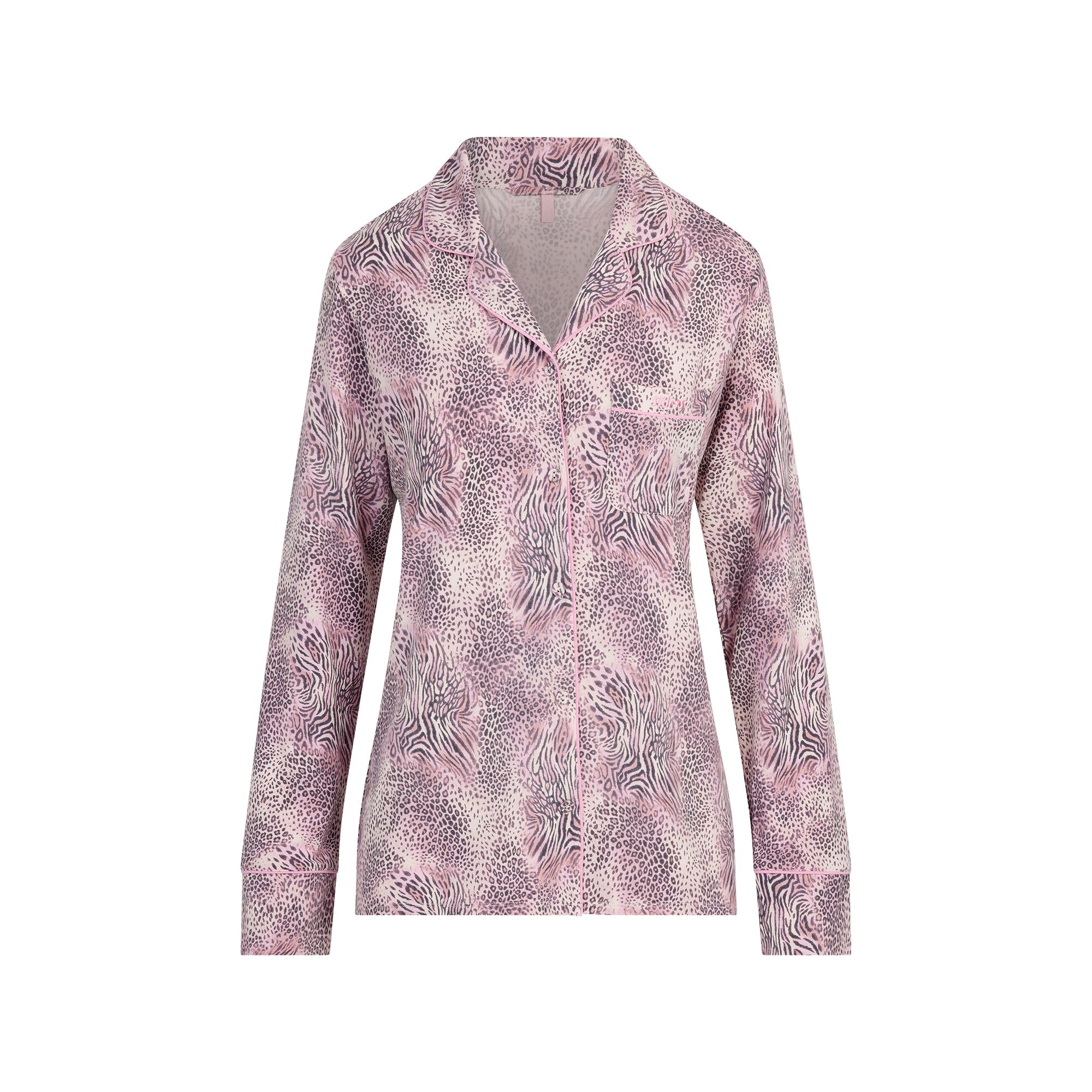SKIMS SLEEP LONG SLEEVE BUTTON UP SET | BLOOM MINI MULTI ANIMAL FLAT ON A WHITE BACKGROUND | FLT