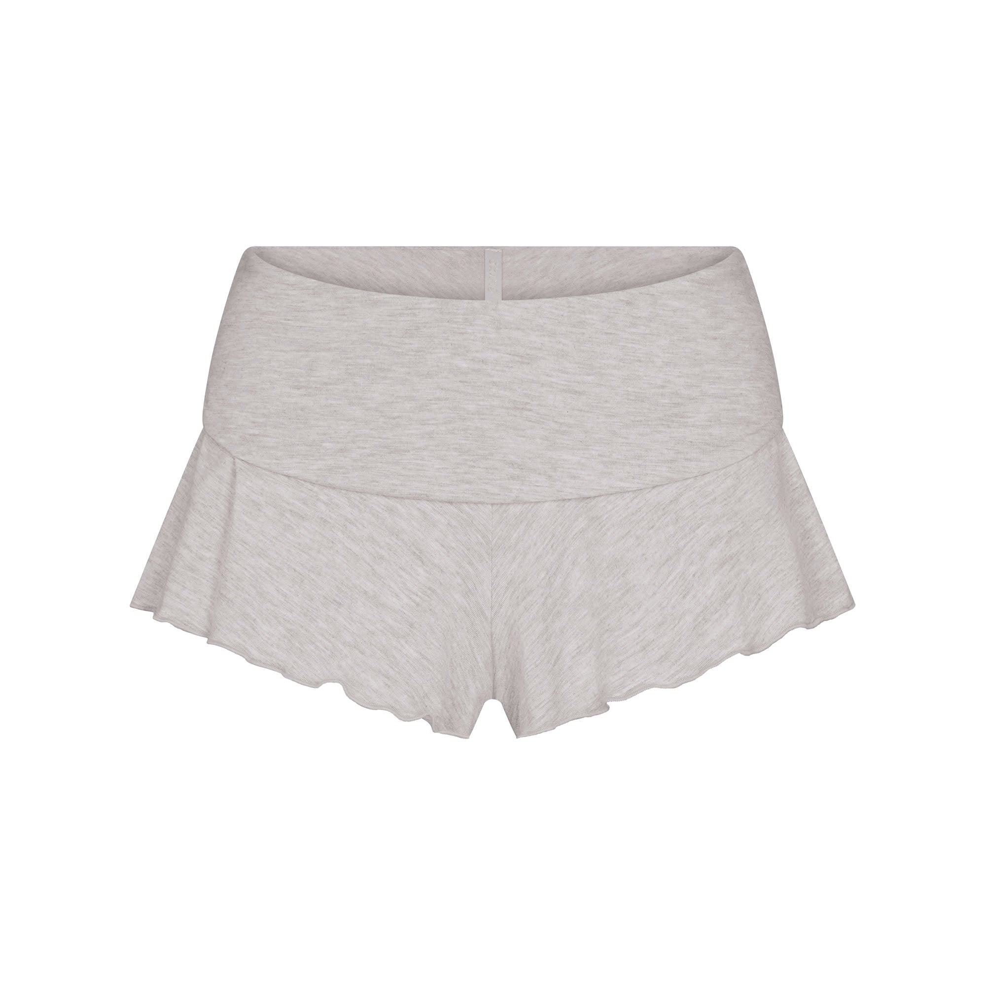 SKIMS SLEEP HENLEY AND FOLDOVER SHORT SET | LIGHT HEATHER GREY FLAT ON A WHITE BACKGROUND | FLT