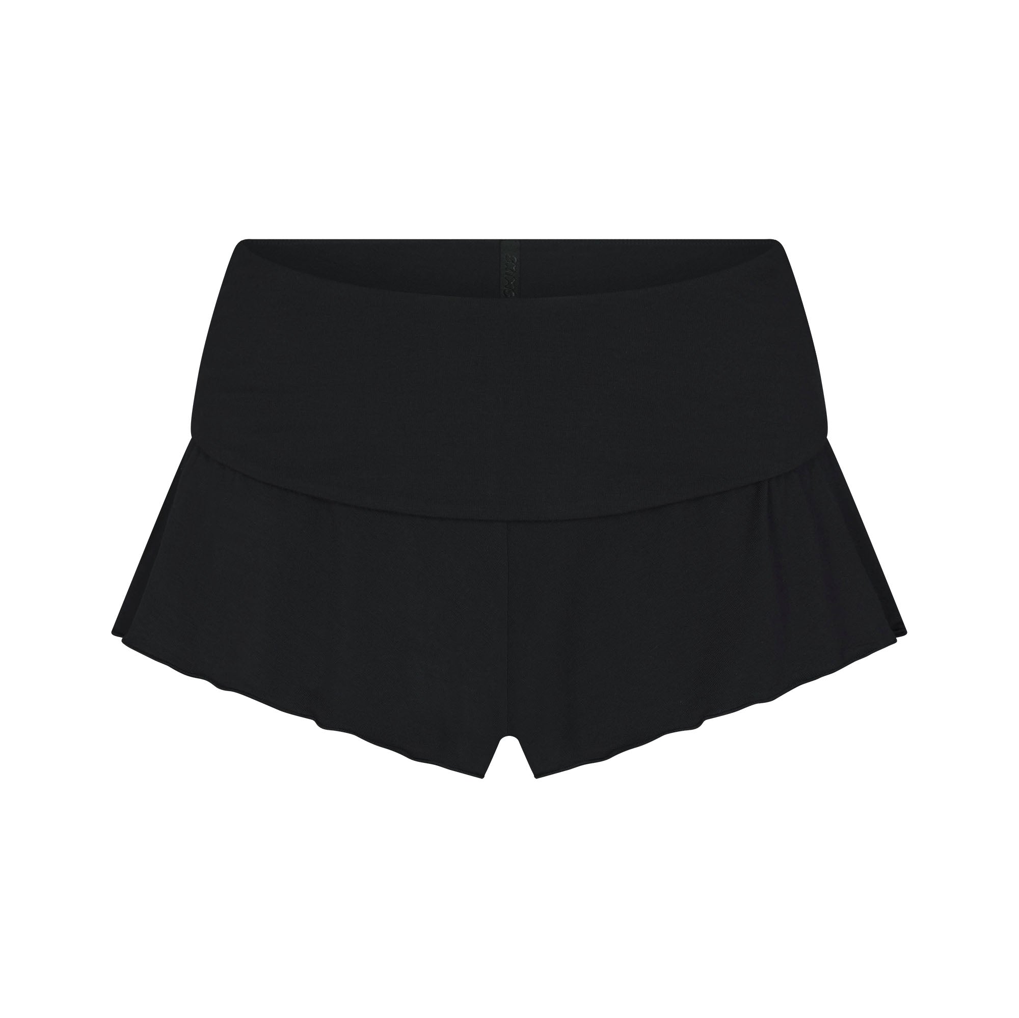 SKIMS SLEEP HENLEY AND FOLDOVER SHORT SET | ONYX FLAT ON A WHITE BACKGROUND | FLT