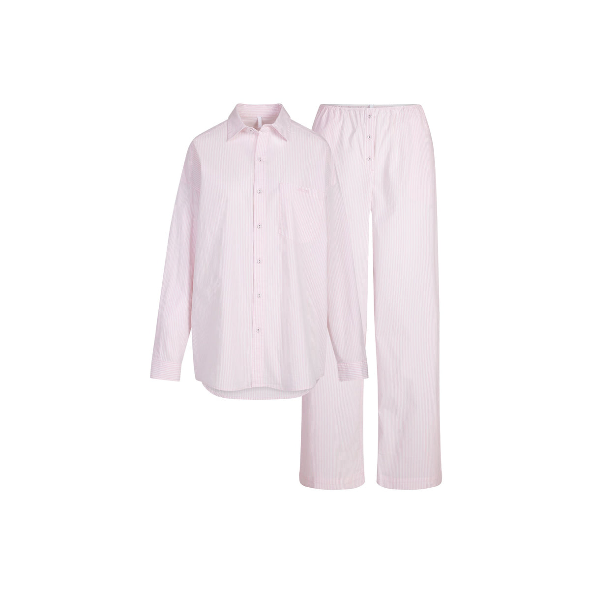 COTTON POPLIN OVERSIZED SLEEP SET | CHERRY BLOSSOM STRIPE FLAT ON A WHITE BACKGROUND | FLT