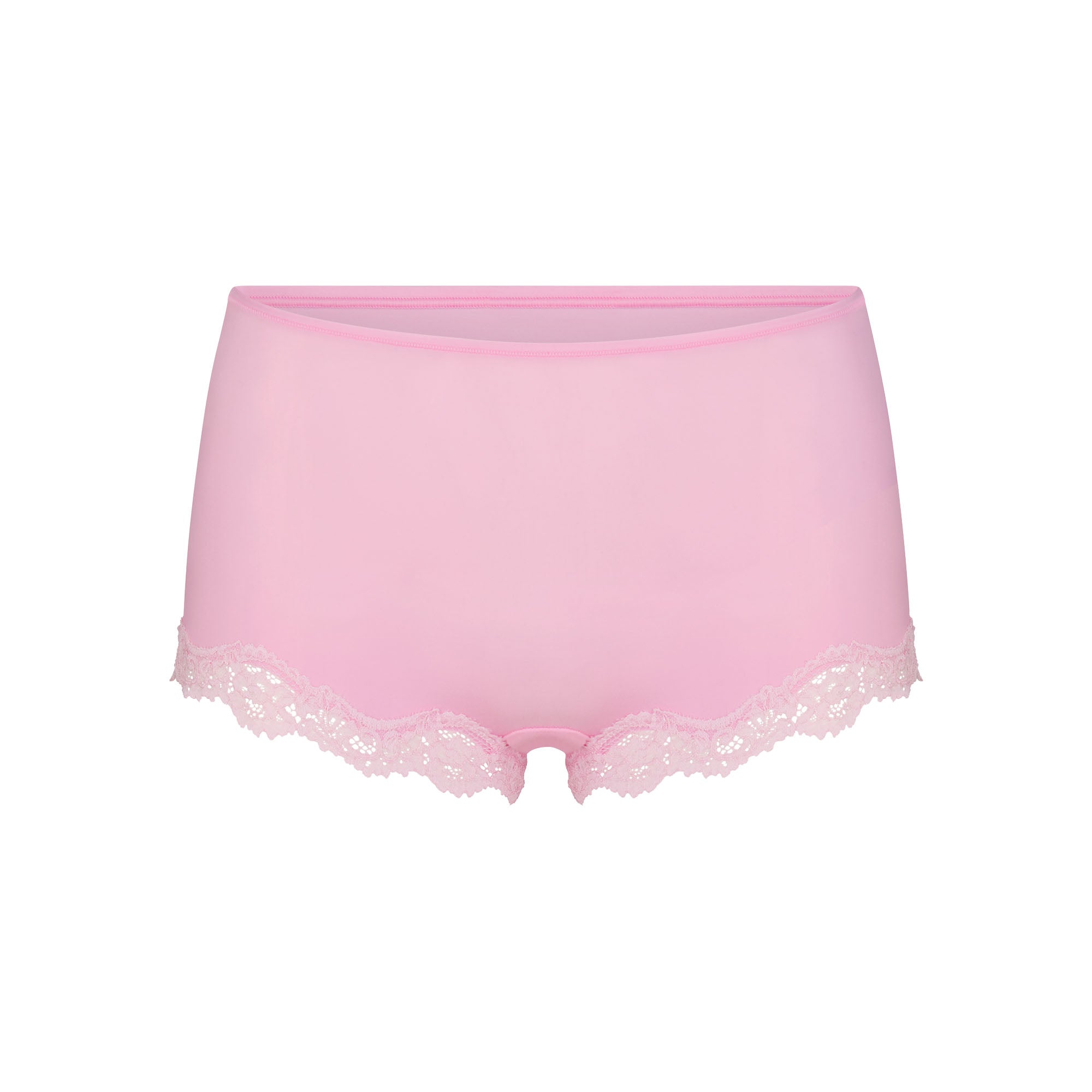 FITS EVERYBODY LACE TRIANGLE CAMI AND BOY SHORT SET | BUBBLEGUM TONAL FLAT ON A WHITE BACKGROUND | FLT