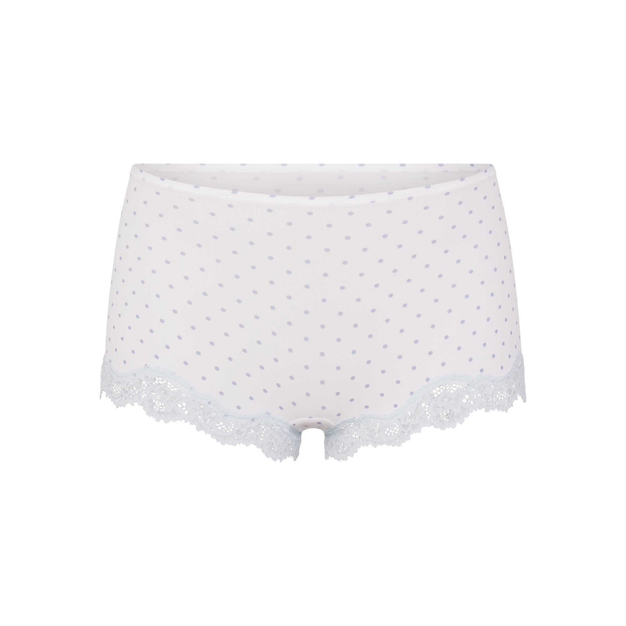 FITS EVERYBODY LACE TRIANGLE CAMI AND BOY SHORT SET | SLATE PIN DOT PRINT FLAT ON A WHITE BACKGROUND | FLT