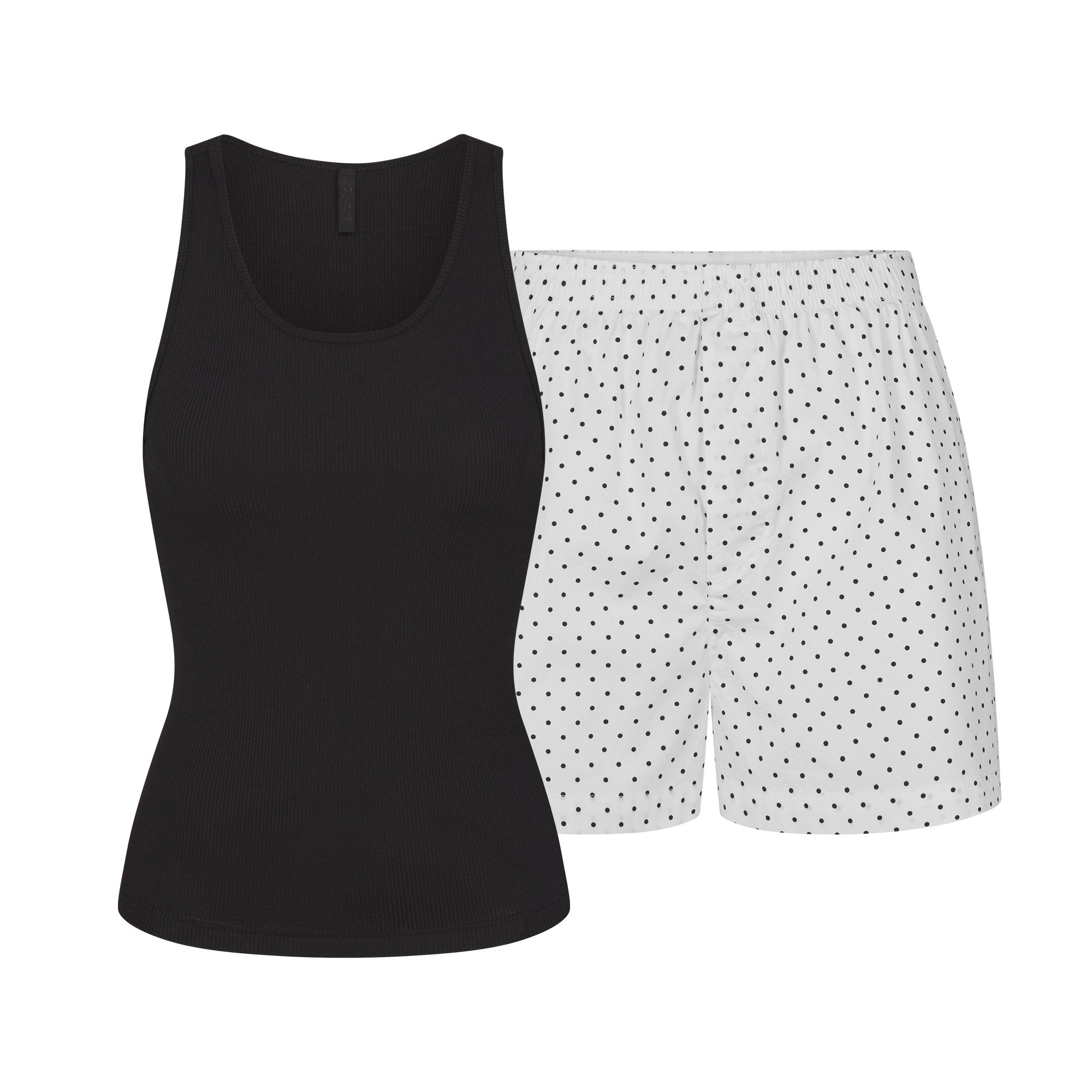 COTTON POPLIN BOXER SLEEP SET | ONYX DOT FLAT ON A WHITE BACKGROUND | FLT