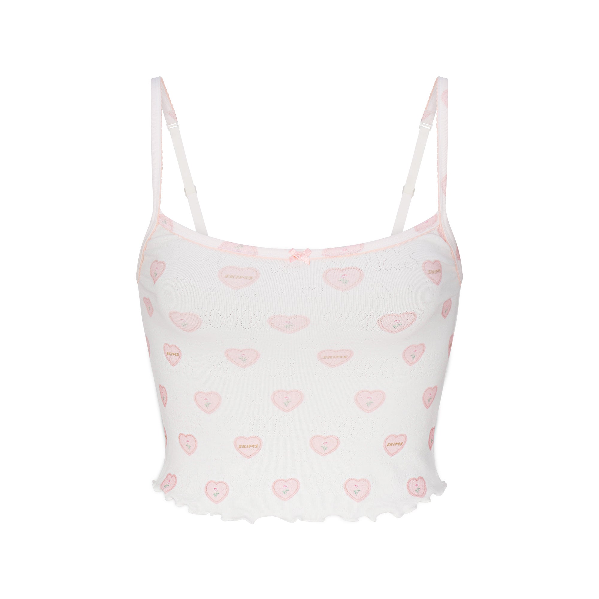 LOGO POINTELLE CAMI SLEEP SET | SNOW LACE HEARTS FLAT ON A WHITE BACKGROUND | FLT