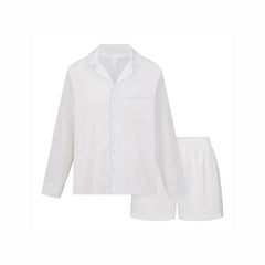 COTTON POPLIN SLEEP LONG SLEEVE AND BOXER SET | SNOW CONTRAST LAYS FLAT ON A WHITE BACKGROUND | FLT 