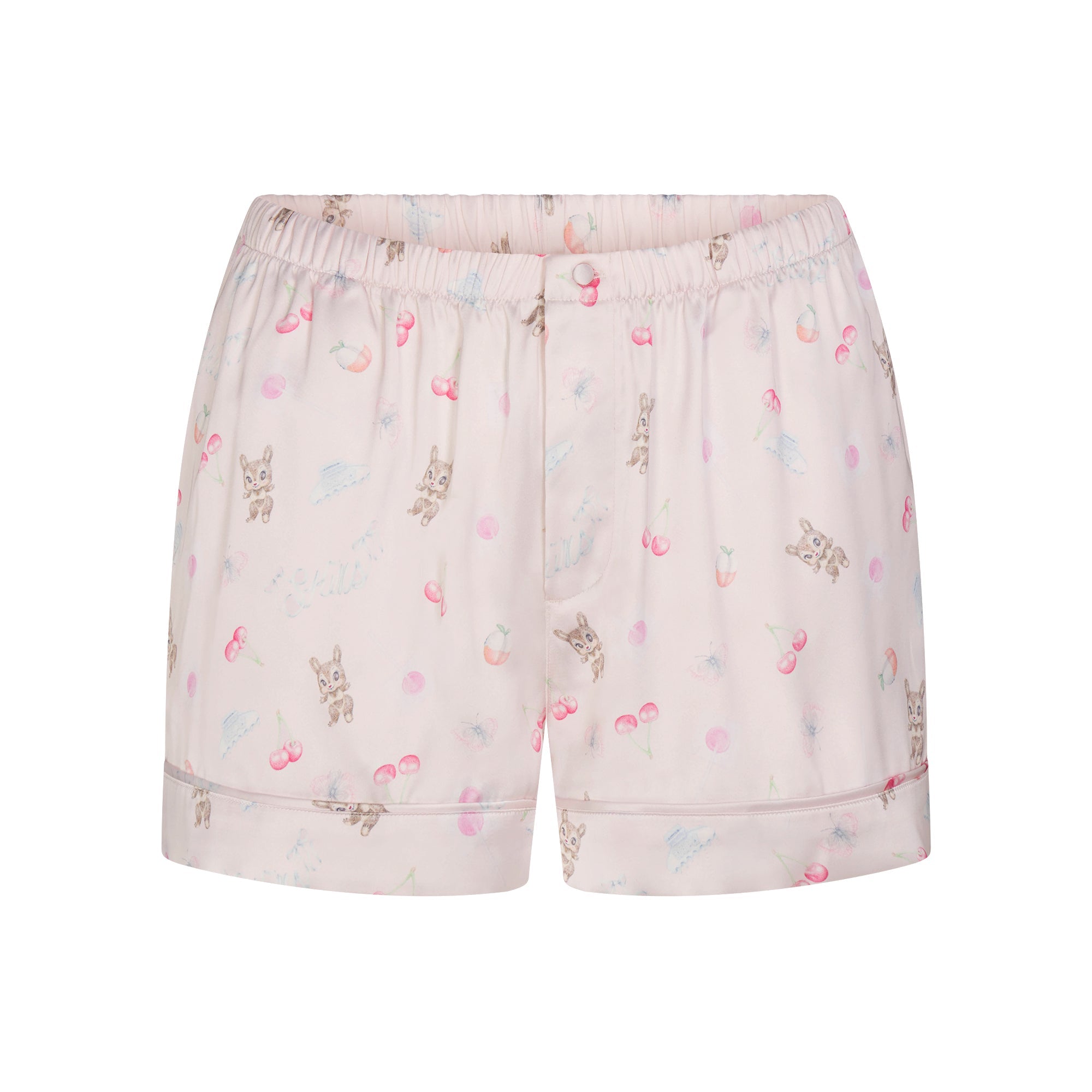 WOVEN SHINE SHORT SLEEP SET | BARELY PINK SNACK BAG FLAT ON A WHITE BACKGROUND | FLT
