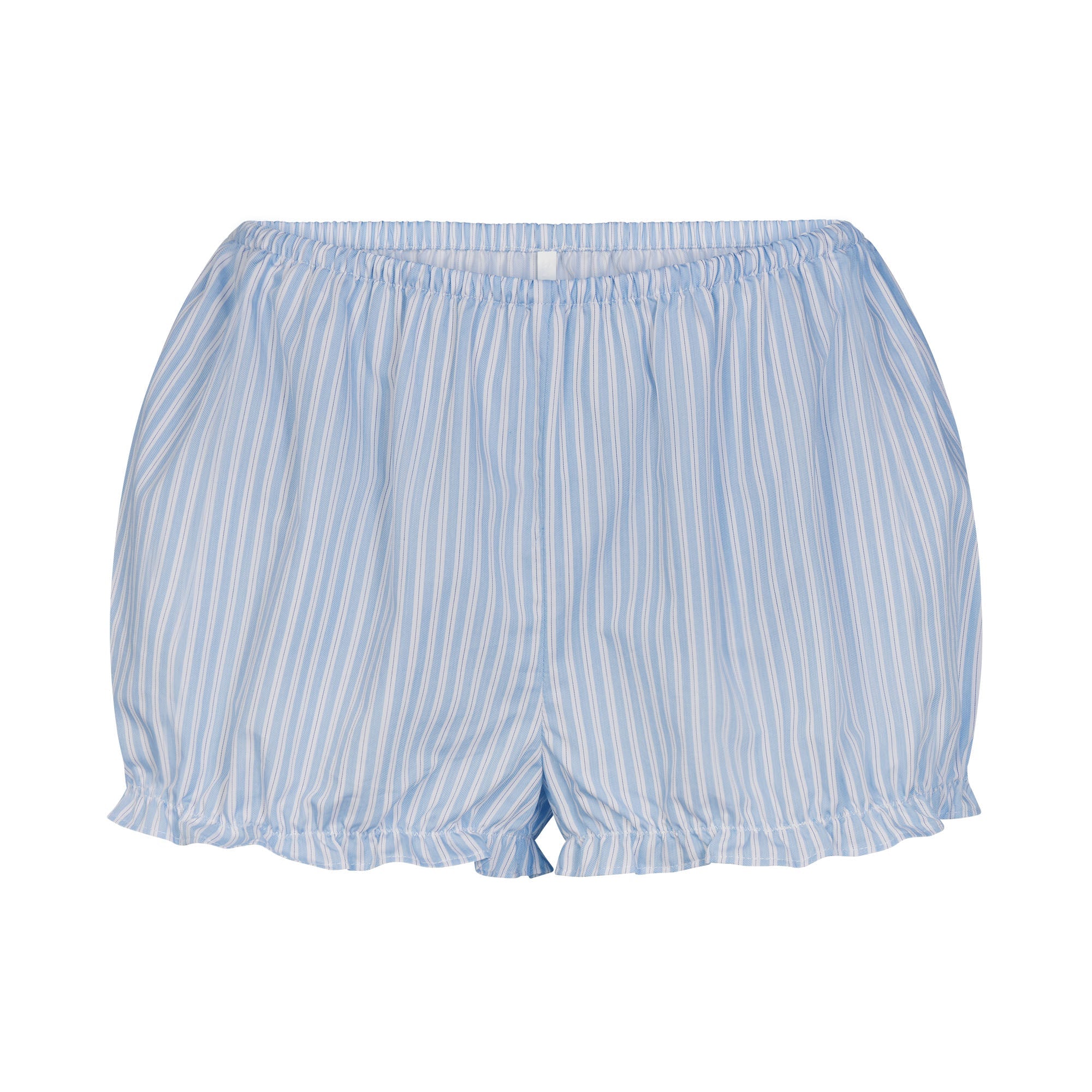 COTTON POPLIN SLEEP CROPPED BUTTON UP AND BLOOMER SET | MARINA MESH STRIPE ON A MODEL | FOCUS: 0.0, 1.0, 0.9