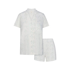 SOFT LOUNGE SHORT SLEEP SET | IVORY PEARL BOWS PRINT LAYS FLAT ON A WHITE BACKGROUND | FLT 