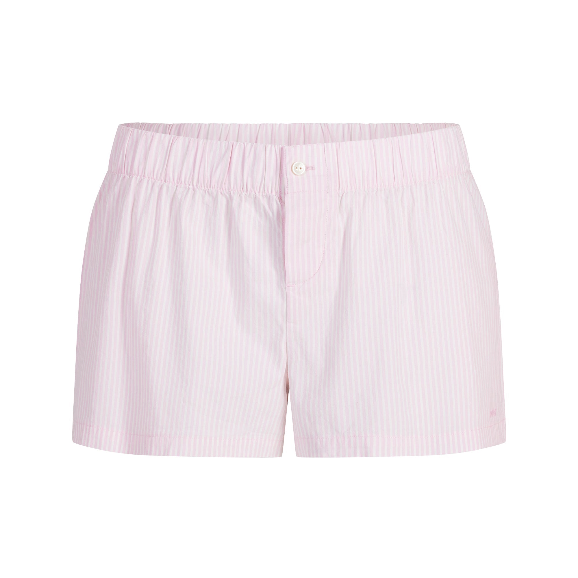 COTTON POPLIN BOXER SLEEP SET | CHERRY BLOSSOM STRIPE FLAT ON A WHITE BACKGROUND