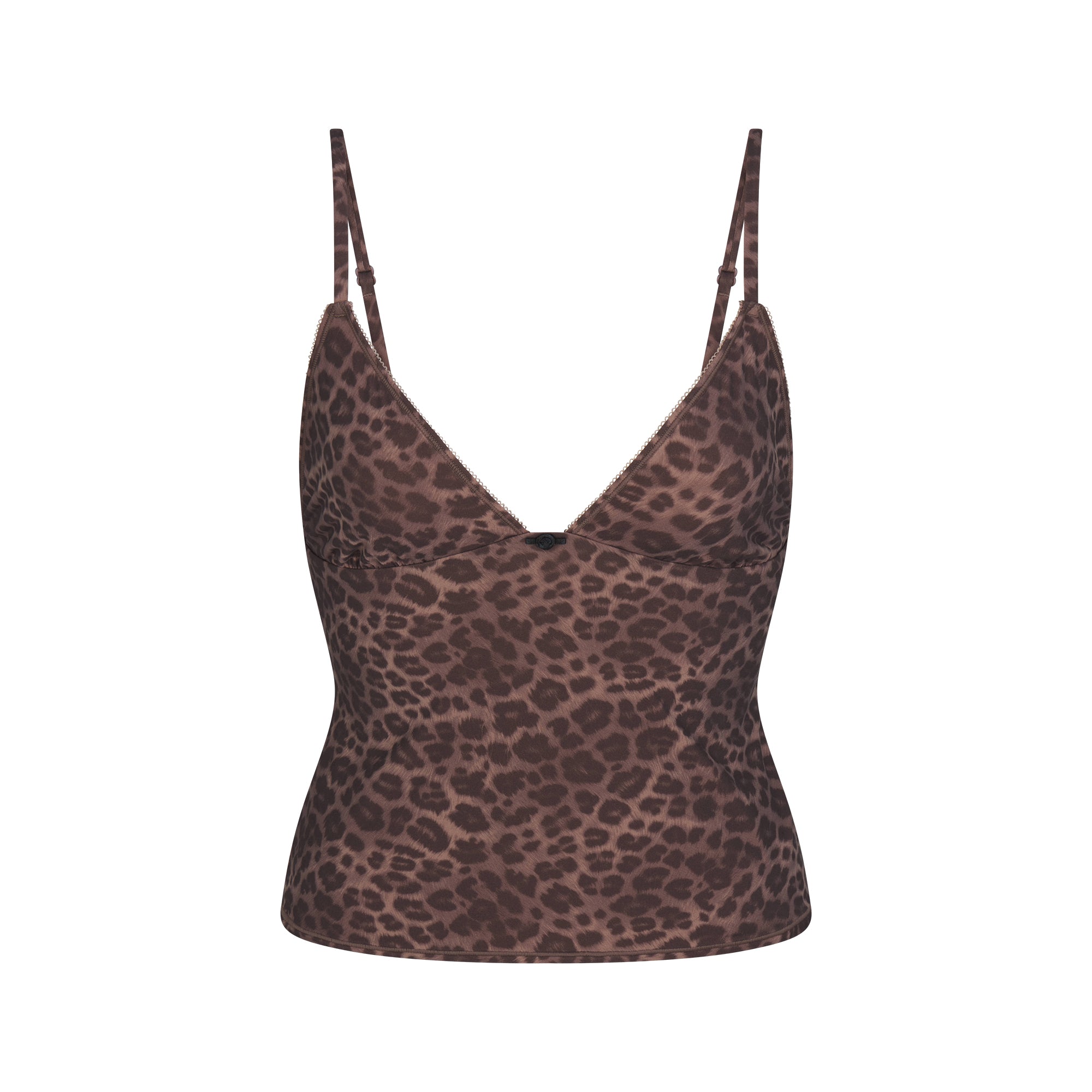 FITS EVERYBODY PICOT CAMI AND BOY SHORT SET | UMBER LEOPARD PRINT FLAT ON A WHITE BACKGROUND | FLT