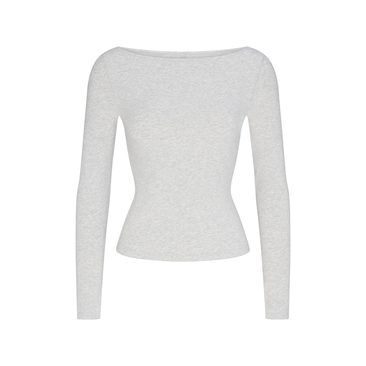 COTTON JERSEY LONG SLEEVE BOATNECK TOP | LIGHT HEATHER GREY FLAT ON A WHITE BACKGROUND | FLT