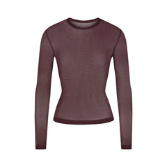 SLINKY KNIT CREW NECK LONG SLEEVE TOP | CURRANT FLAT ON A WHITE BACKGROUND | FLT