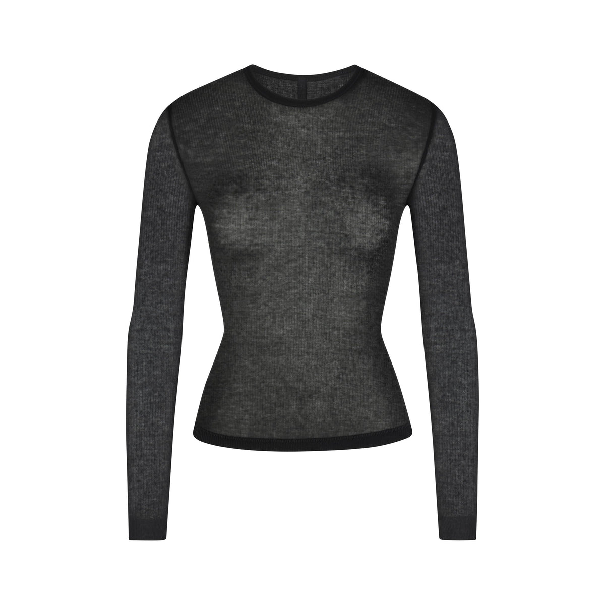 SHEER RIB LONG SLEEVE TOP | SOOT FLAT ON A WHITE BACKGROUND | FLT
