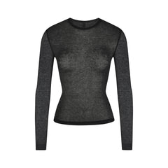 SHEER RIB LONG SLEEVE TOP | SOOT FLAT ON A WHITE BACKGROUND | FLT