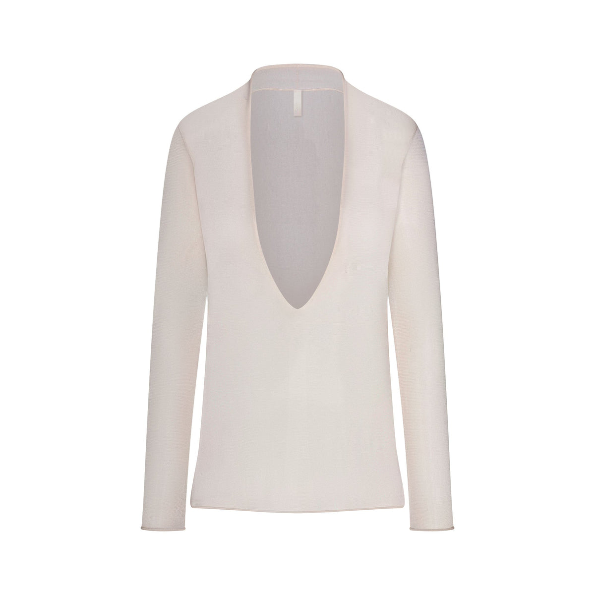 SLINKY KNIT DEEP PLUNGE TOP | BUFF FLAT ON A WHITE BACKGROUND | FLT
