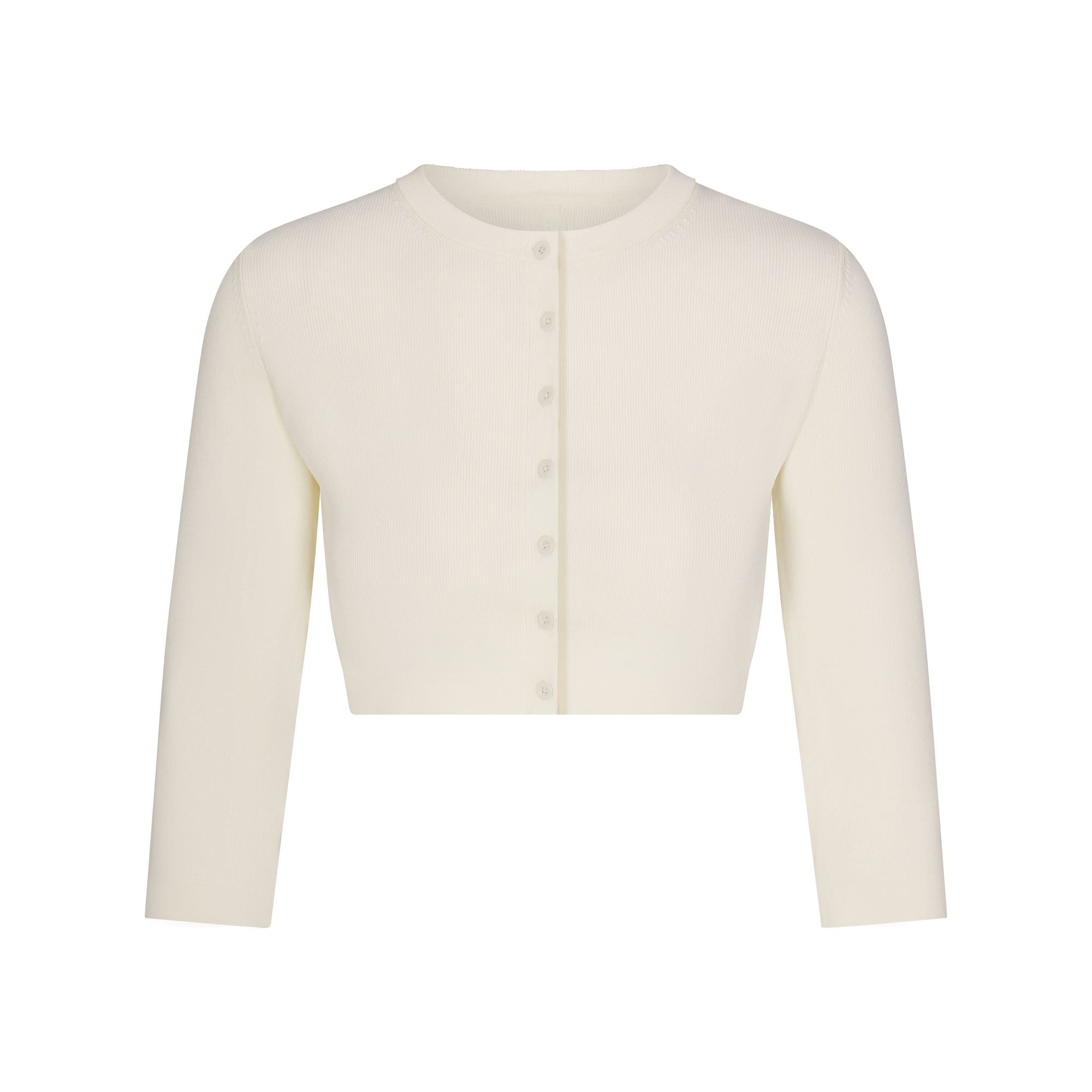REFINED KNIT CROPPED CARDIGAN | EGRET FLAT ON A WHITE BACKGROUND | FLT