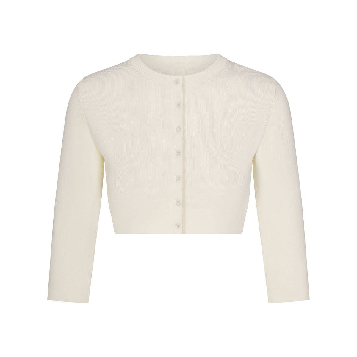 REFINED KNIT CROPPED CARDIGAN | EGRET FLAT ON A WHITE BACKGROUND | FLT