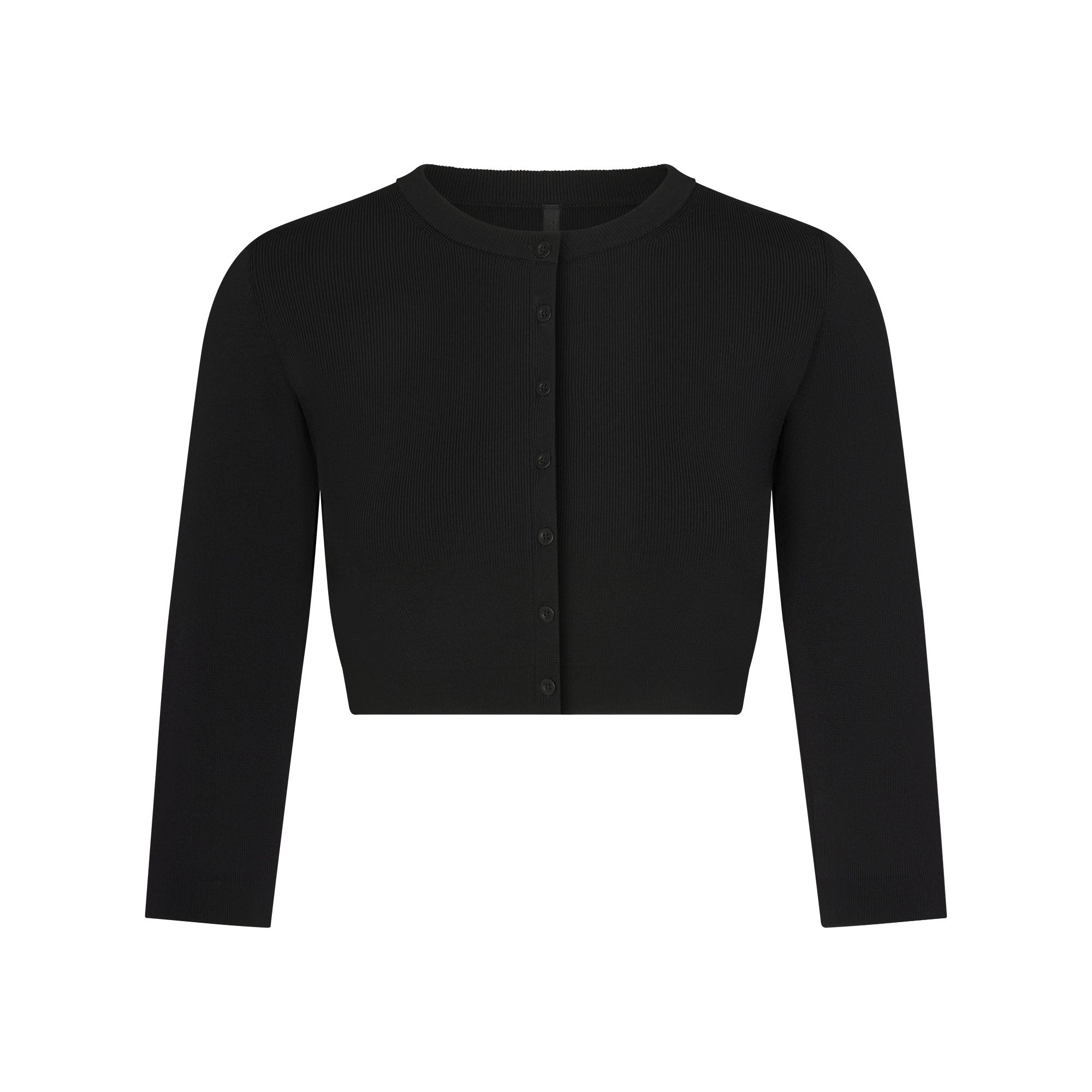 REFINED KNIT CROPPED CARDIGAN | OBSIDIAN FLAT ON A WHITE BACKGROUND | FLT