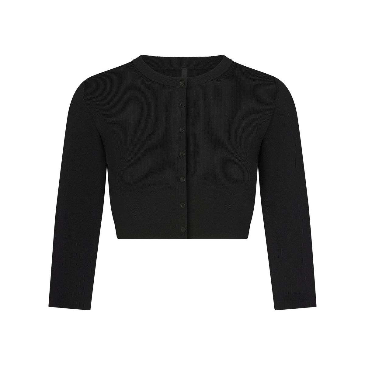 REFINED KNIT CROPPED CARDIGAN | OBSIDIAN FLAT ON A WHITE BACKGROUND | FLT