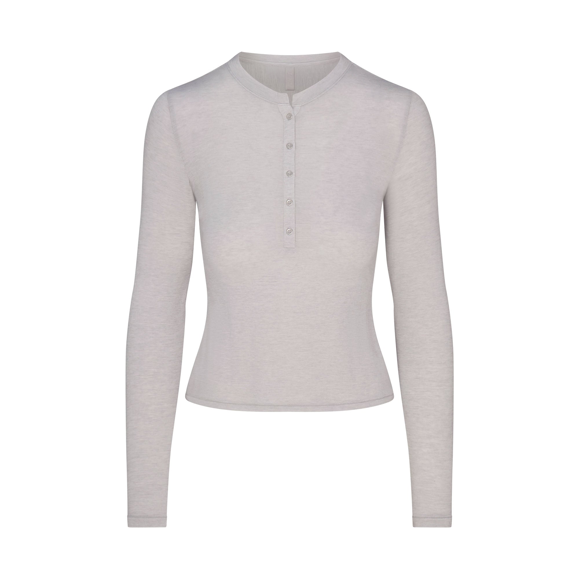 SHEER MODAL CREW NECK HENLEY | HEATHER GREY FLAT ON A WHITE BACKGROUND | FLT