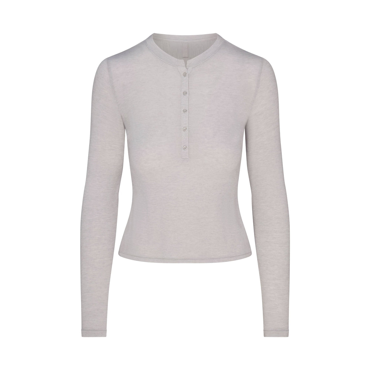 SHEER MODAL CREW NECK HENLEY | HEATHER GREY FLAT ON A WHITE BACKGROUND | FLT