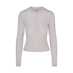 SHEER MODAL CREW NECK HENLEY | HEATHER GREY FLAT ON A WHITE BACKGROUND | FLT
