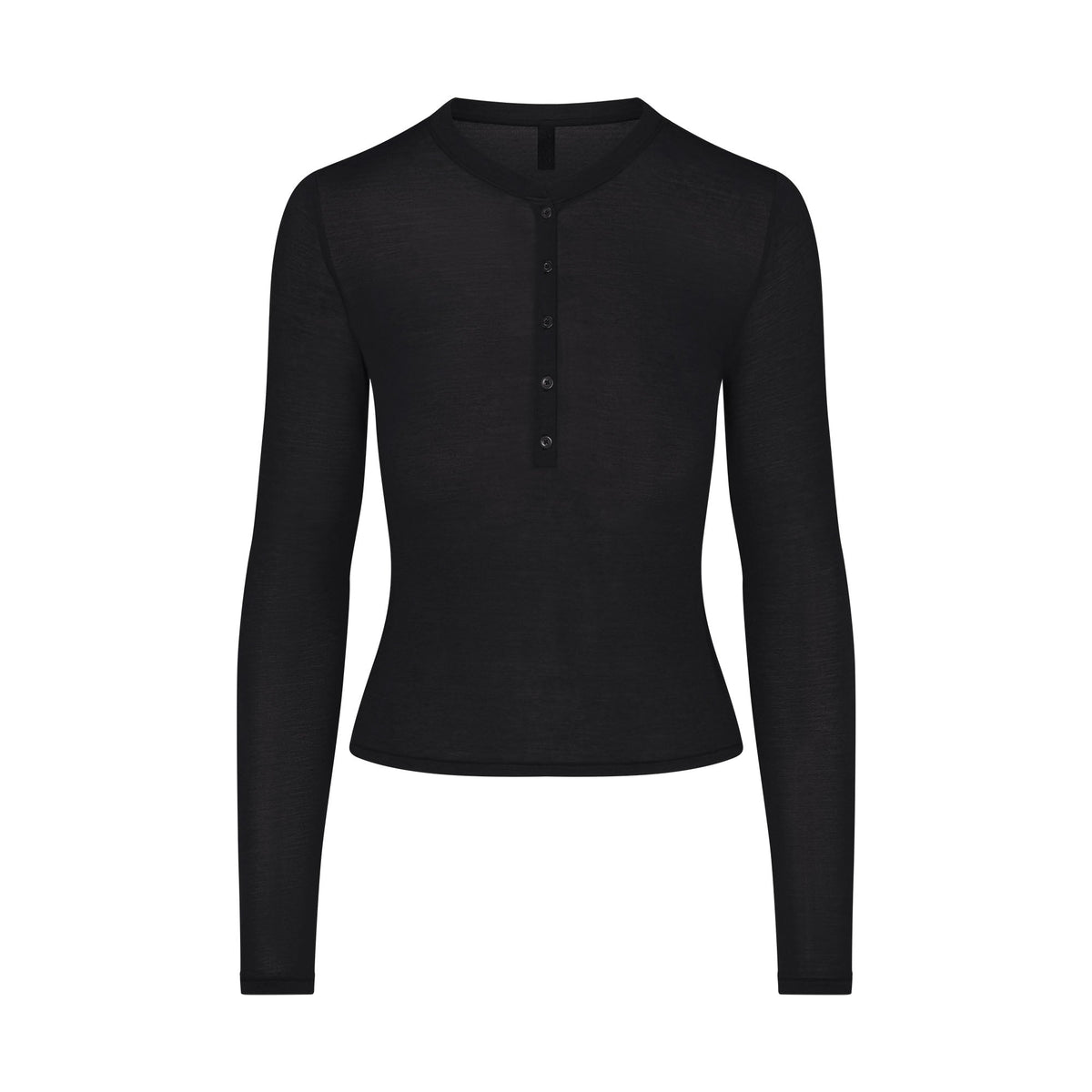 SHEER MODAL CREW NECK HENLEY | ONYX FLAT ON A WHITE BACKGROUND | FLT