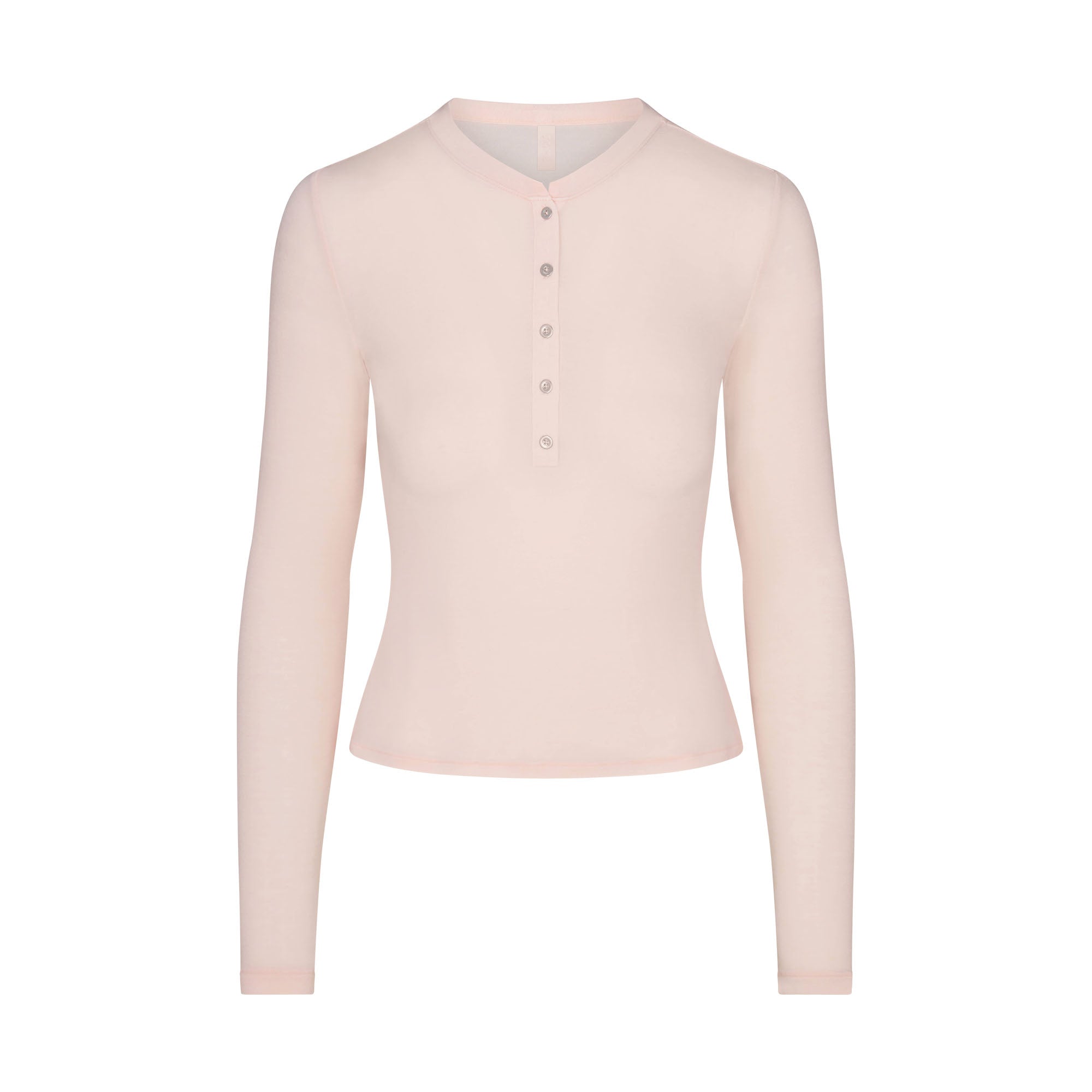 SHEER MODAL CREW NECK HENLEY | PRIMROSE FLAT ON A WHITE BACKGROUND | FLT