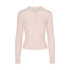 SHEER MODAL CREW NECK HENLEY | PRIMROSE FLAT ON A WHITE BACKGROUND | FLT
