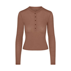 SHEER MODAL CREW NECK HENLEY | SIENNA FLAT ON A WHITE BACKGROUND | FLT