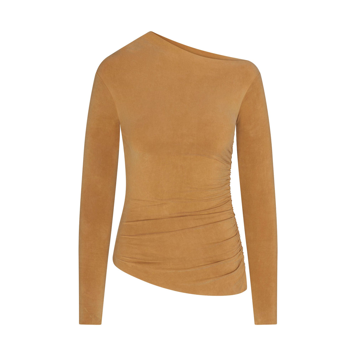 CUPRO JERSEY ASYMMETRICAL TOP | ALMOND FLAT ON A WHITE BACKGROUND | FLT