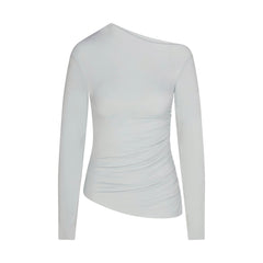 CUPRO JERSEY ASYMMETRICAL TOP | PEARL FLAT ON A WHITE BACKGROUND | FLT