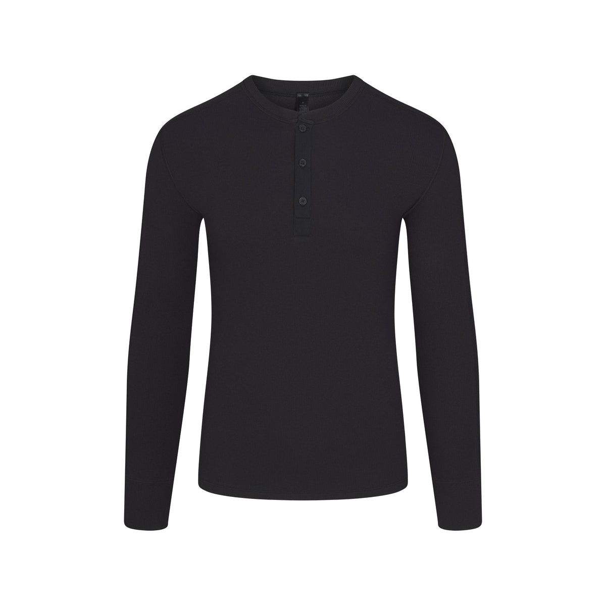 SKIMS COTTON RIB MENS HENLEY | ONYX FLAT ON A WHITE BACKGROUND | FLT @ | FOCUS: 0.0, 1.0, 0.9