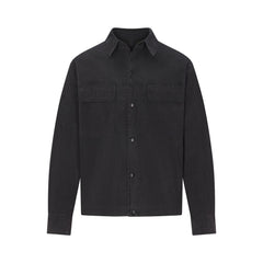 WOVEN MENS BUTTON UP TOP | ONYX FLAT ON A WHITE BACKGROUND | FLT
