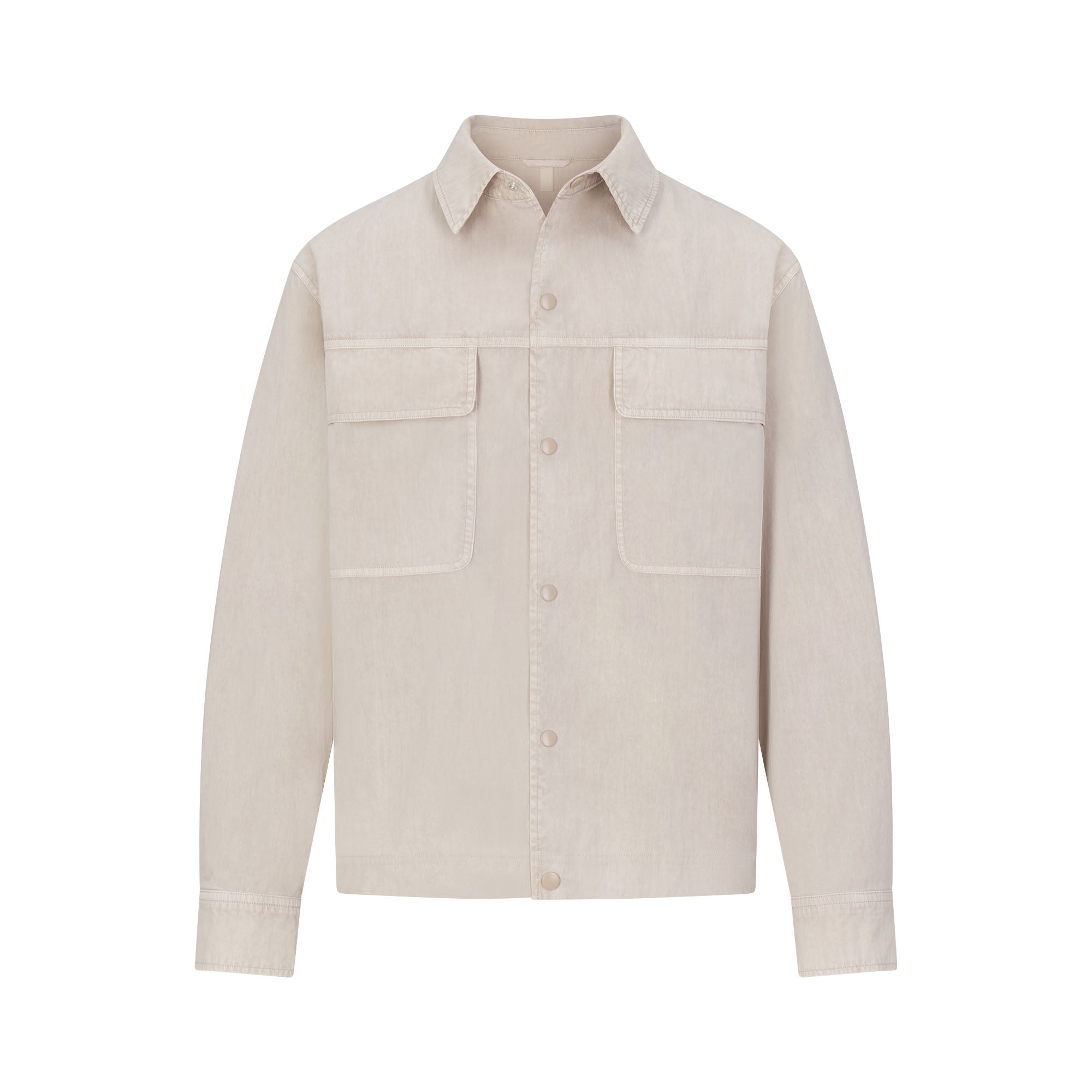 WOVEN MENS BUTTON UP TOP | STONE FLAT ON A WHITE BACKGROUND | FLT